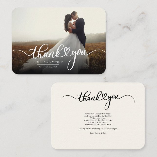 Tarjeta Pequeña Boda de escritura a mano gracias (Anverso / Reverso)
