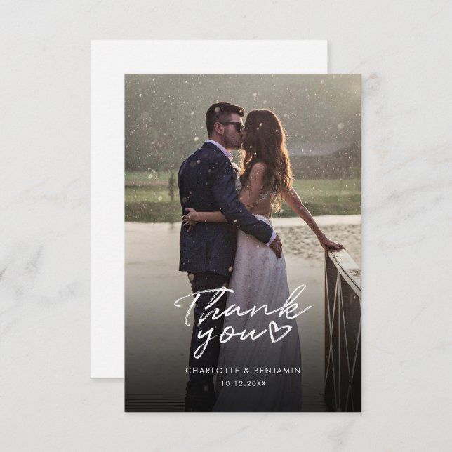 Tarjeta Pequeña Boda de escritura moderno con fotos elegantes grac (Anverso / Reverso)