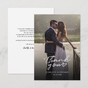 Tarjeta Pequeña Boda de escritura moderno con fotos elegantes grac