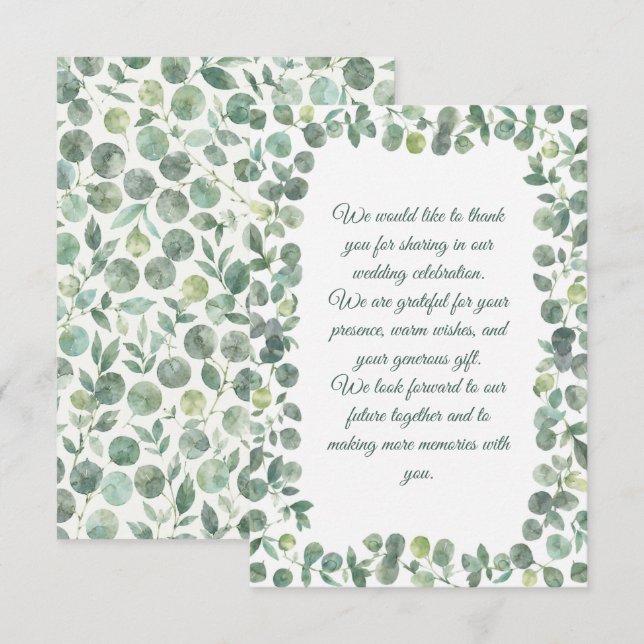 Tarjeta Pequeña Boda de eucalipto (Anverso / Reverso)