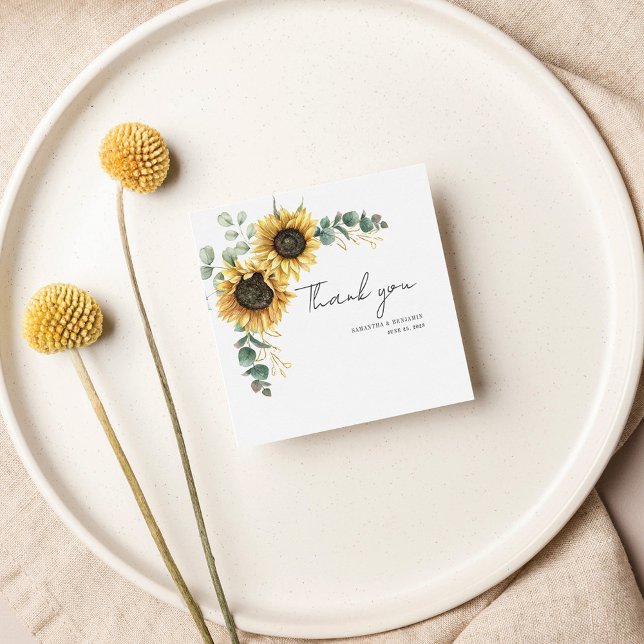 Tarjeta Pequeña Boda de eucalipto floral floral de girasol (Floral Sunflower Eucalyptus Wedding Thank You Mini Card)