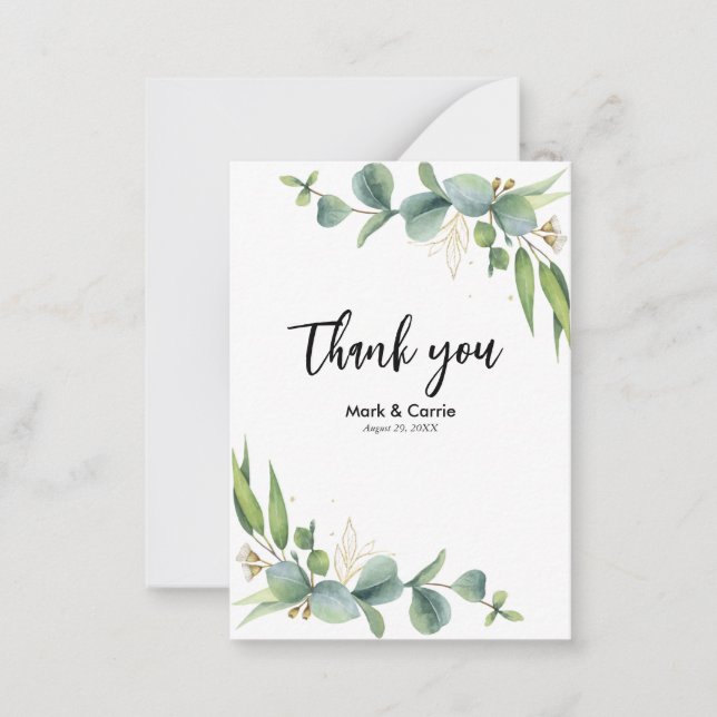 Tarjeta Pequeña Boda de Eucalipto Rústico Verde Agradecimiento (Anverso)