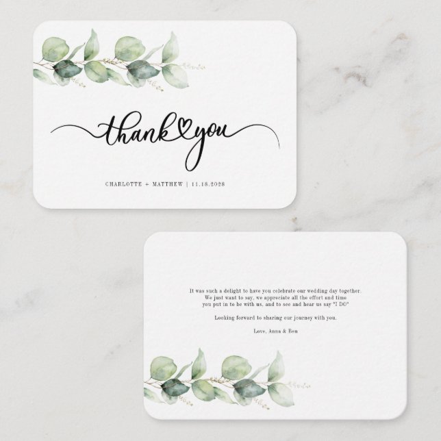 Tarjeta Pequeña Boda de Eucalyptus a Mano de Presupuesto Gracias (Anverso / Reverso)