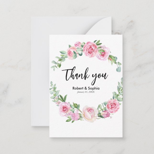Tarjeta Pequeña Boda de Flor de Rosa Tímida Agradecimiento (Anverso)
