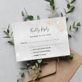 Tarjeta Pequeña Boda de flores de oro de plata RSVP