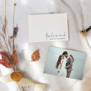 Tarjeta Pequeña Boda de fotos de script de nombre simple Gracias