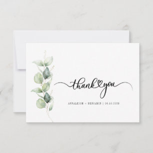 Tarjeta Pequeña Boda de guión de color de agua verde gracias