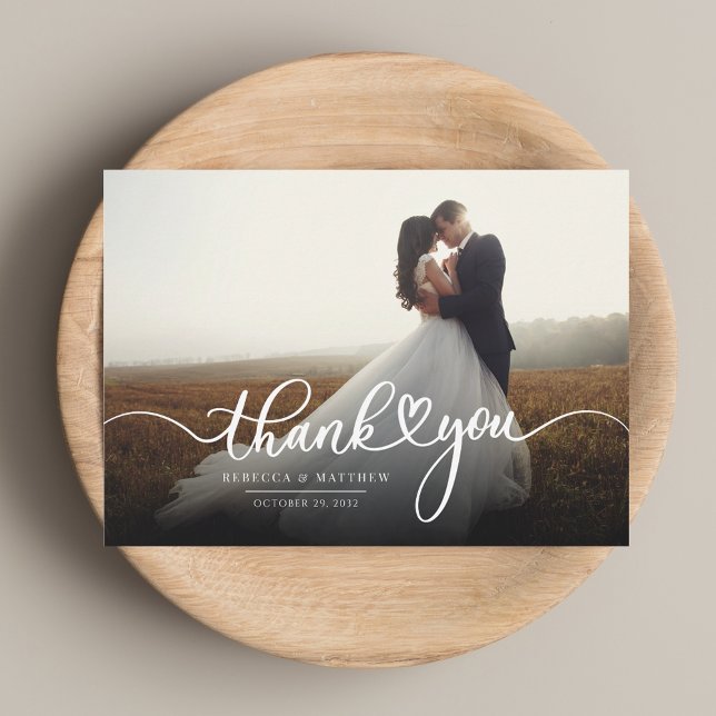 Tarjeta Pequeña Boda de guión personalizado. Gracias (Personalized Script Wedding Photo Thank You Note Card)