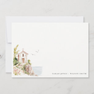 Tarjeta Pequeña Boda de la Iglesia Católica de la Acuarela Costera