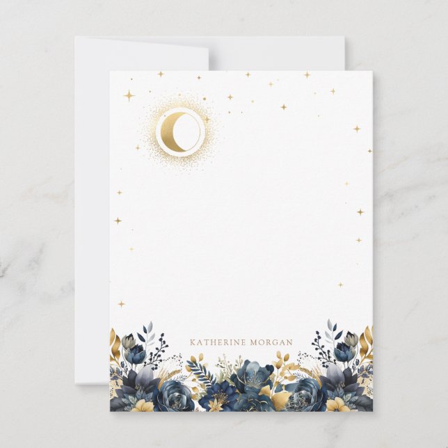 Tarjeta Pequeña Boda de la luna de las estrellas celestes azules f (Anverso)