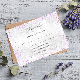 Tarjeta Pequeña Boda de mariposa purpurina violeta de plata RSVP