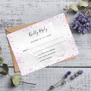 Tarjeta Pequeña Boda de mariposa purpurina violeta de plata RSVP