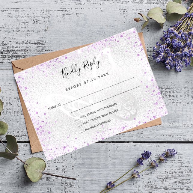 Tarjeta Pequeña Boda de mariposa purpurina violeta de plata RSVP (Subido por el creador)