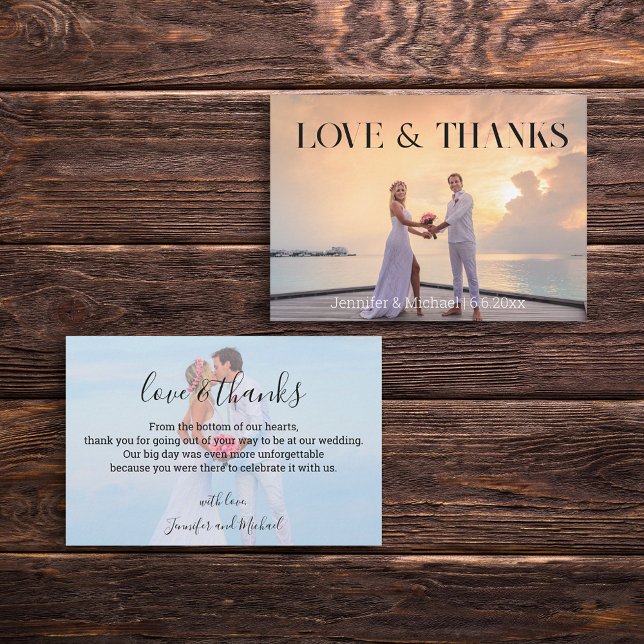 Tarjeta Pequeña boda de moda moderna 2 fotos gracias boda (Subido por el creador)