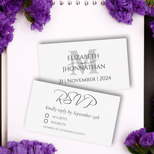 Tarjeta Pequeña Boda de monograma RSVP de escritura moderna minima (Subido por el creador)
