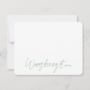 Tarjeta Pequeña Boda de nombre casado Monograma Sabio Blanco verde