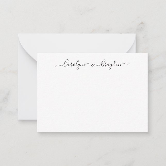 Tarjeta Pequeña Boda de nombre de pareja cardíaca con guión modern (Anverso)
