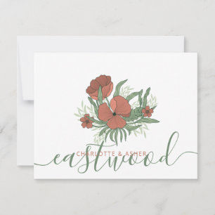 Tarjeta Pequeña Boda de nombre de pareja Monograma Floral