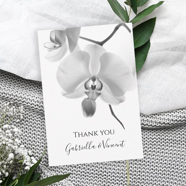 Tarjeta Pequeña Boda de orquídeas blancas y negras (Show your appreciate with this elegant floral thank you note card.)
