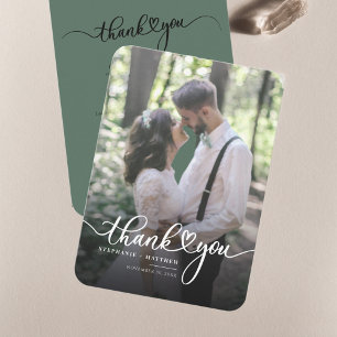 Tarjeta Pequeña Boda de parejas con letras de mano. Gracias.