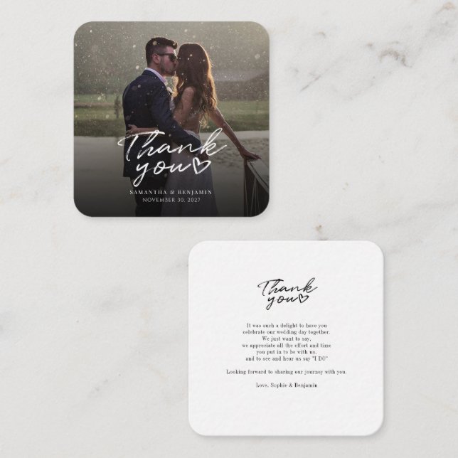 Tarjeta Pequeña Boda de presupuesto, foto a mano gracias (Anverso / Reverso)