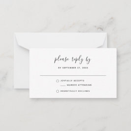 Tarjeta Pequeña Boda de RSVP Bohemiana simple y blanca de presupue