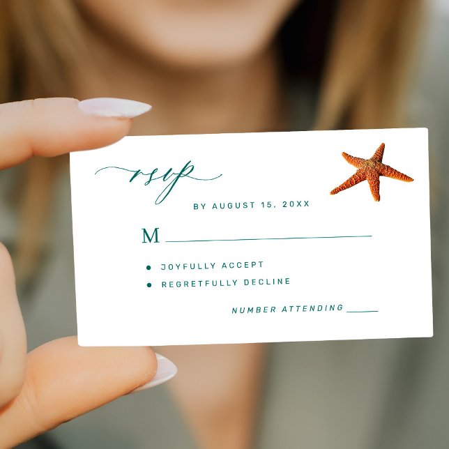 Tarjeta Pequeña Boda de Starfish aqua verde azulada de destino de  (Subido por el creador)