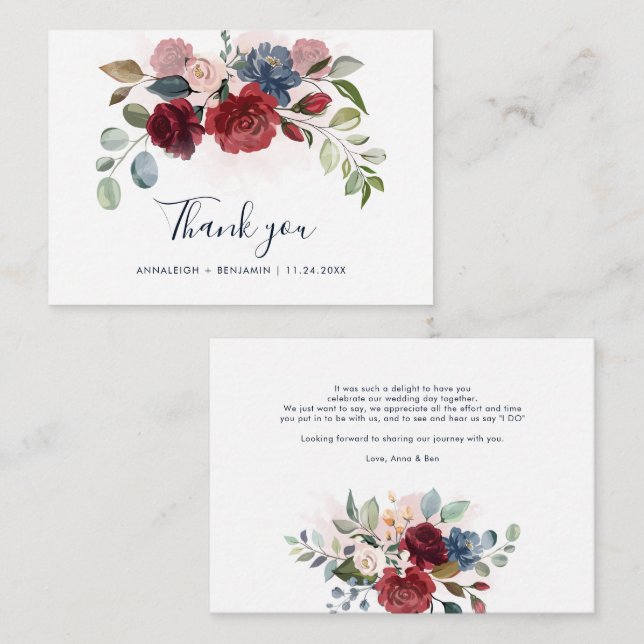 Tarjeta Pequeña Boda de Verdor Borgoña Floral Presupuestario Graci (Anverso / Reverso)