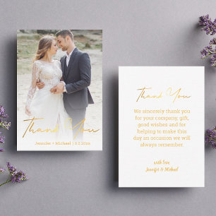 Tarjeta Pequeña boda elegante con grabado a mano en oro, gracias
