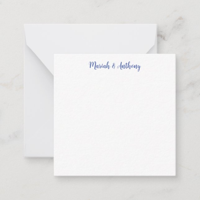 Tarjeta Pequeña Boda Elegante Creativo Clásico Azul Blanco (Anverso)