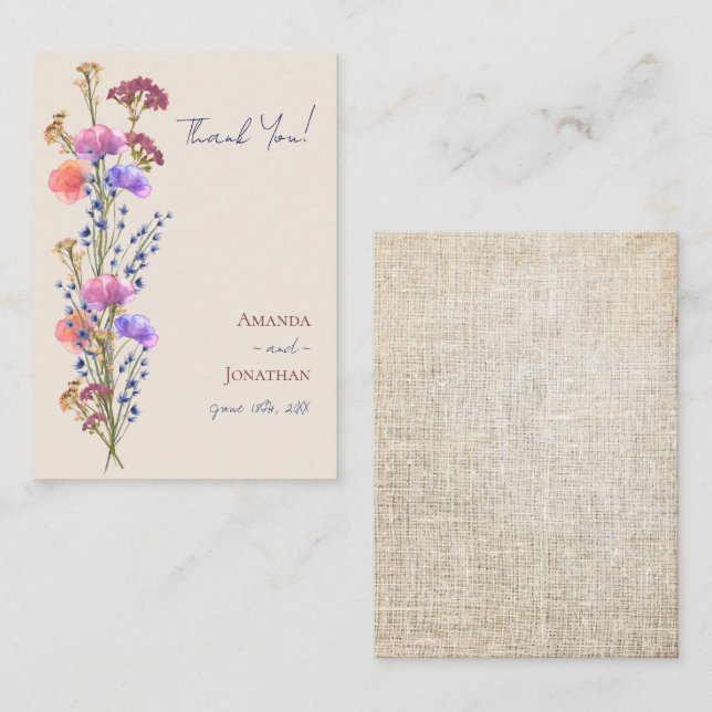 Tarjeta Pequeña Boda floral acrílico beige rústico gracias (Anverso / Reverso)