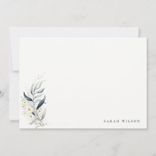 Tarjeta Pequeña Boda Floral Botánica de Blue Green Gold Leafy