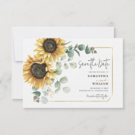 Tarjeta Pequeña Boda floral de eucalipto de girasol salva la fecha