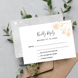 Tarjeta Pequeña Boda floral dorada blanca elegante RSVP