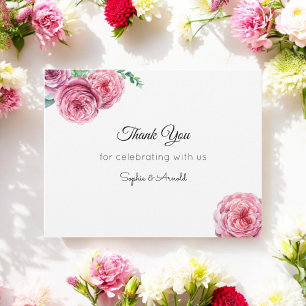 Tarjeta Pequeña Boda Floral Rosa Blanco Gracias