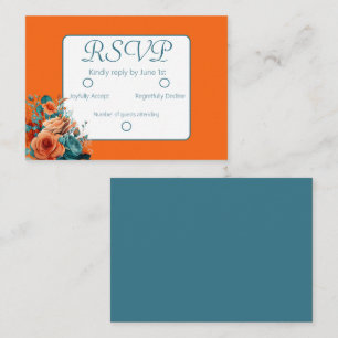 Tarjeta Pequeña Boda floral verde azulada y Naranja RSVP