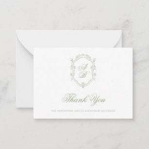 Tarjeta Pequeña Boda Formal Clásica con Cresta de Monograma en Ver