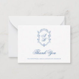 Tarjeta Pequeña Boda Formal Clásica con Cresta de Monograma Floral