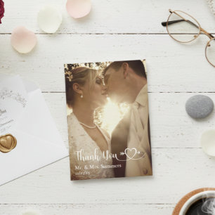 Tarjeta Pequeña Boda fotográfico de Heart Calligraphy Gracias a pr