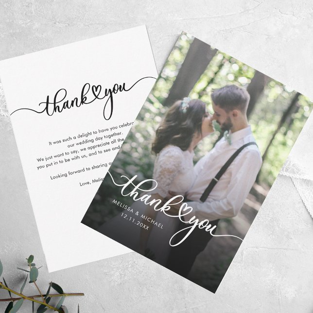 Tarjeta Pequeña Boda fotográfico moderno manuscrito Gracias (Modern Handwritten Photo Wedding Thank You Note Card)