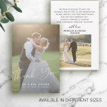 Tarjeta Pequeña Boda fotográfico moderno presupuestal gracias MINI<br><div class="desc">Simple minimalista elegante boda de moda gracias a la caligrafía script sobrecoste oscuro personalizado de bajo presupuesto tarjeta SMALL con 2 fotos y su texto y firma personalizado.</div>