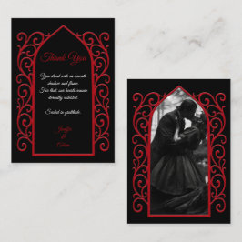 Tarjeta Pequeña Boda gótica ornamentada de negro y rojo