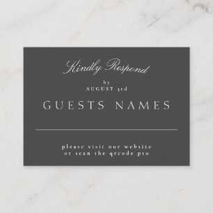 Tarjeta Pequeña Boda Gris clásico formal QR CÓDIGO DETALLE RSVP