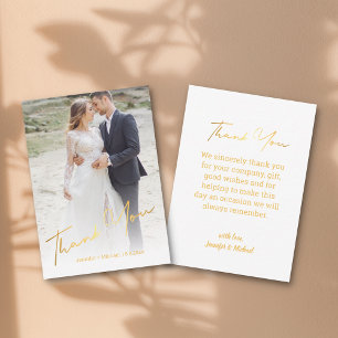 Tarjeta Pequeña boda manuscrito de oro mínimo, gracias
