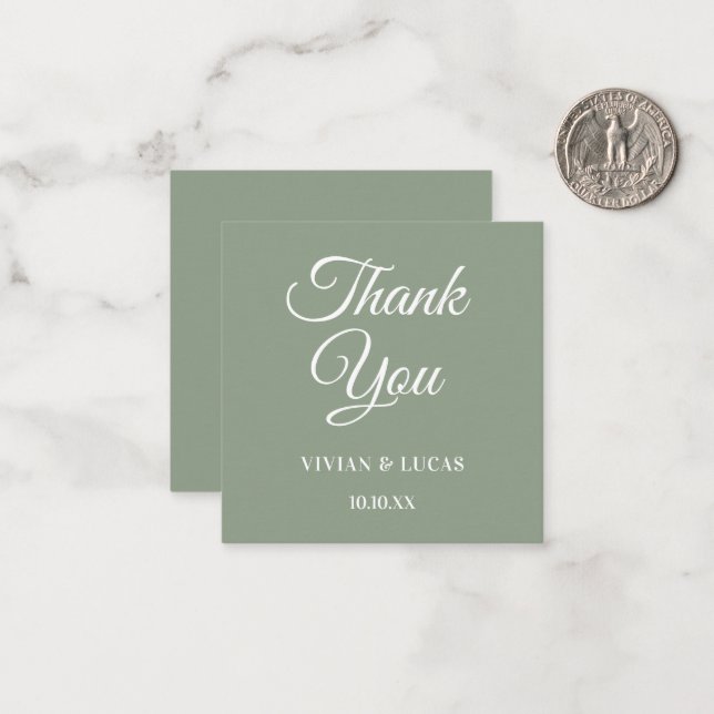 Tarjeta Pequeña Boda Mínimo Verde Masaje Moderno Gracias (Anverso/Reverso In Situ)