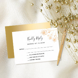 Tarjeta Pequeña Boda moderna elegante de flores de oro blanco RSVP