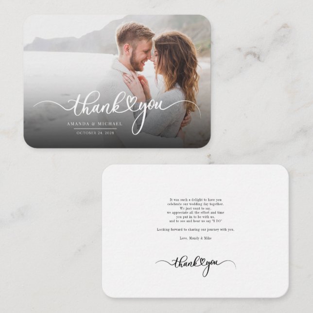Tarjeta Pequeña Boda moderno de guiones fotográficos gracias (Anverso / Reverso)