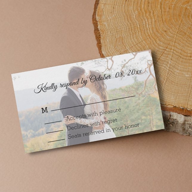 Tarjeta Pequeña boda moderno foto desvanecida rsvp (Subido por el creador)