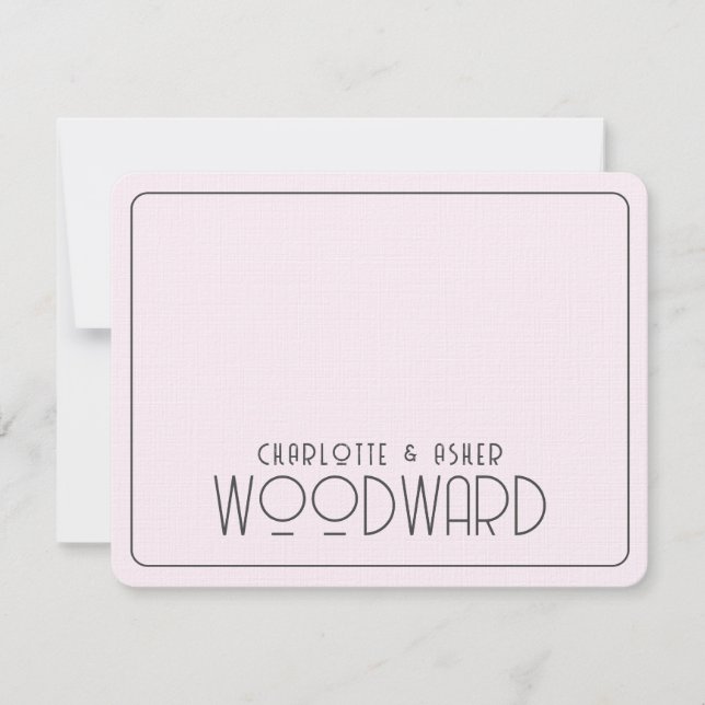 Tarjeta Pequeña Boda Monograma Lino Grabado en relieve rosado de r (Anverso)