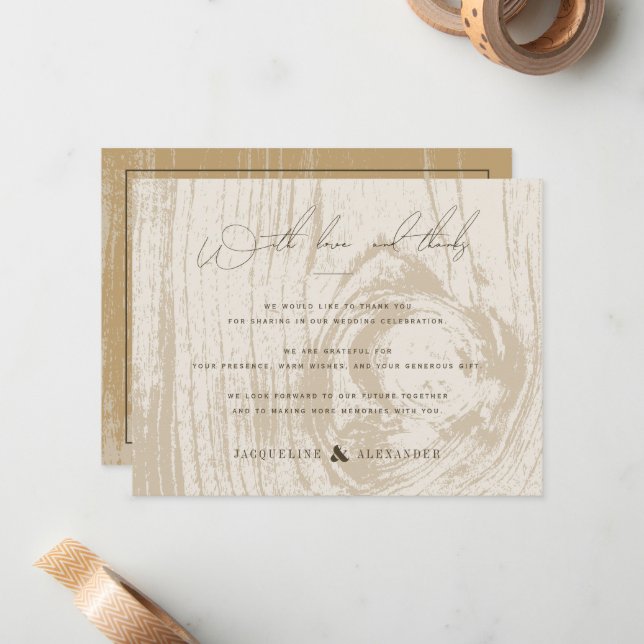 Tarjeta Pequeña Boda Otoño Gracias Rustico Madera (Anverso/Reverso In Situ)